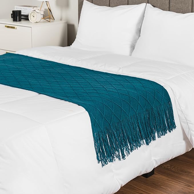 PAVILIA Teal Blue Knit Throw Blanket for Couch, Twin Bed, Soft Knitted Farmhouse Sofa Throw for Living Room, Lightweight Decorative Summer Blanket for Chair, Outdoor Textured Boho Blanket, 60x80