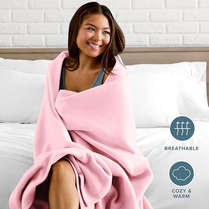 Bare Home Polar Fleece Blanket - Throw - Light Pink - Warm & Cozy - Premium Fleece for Bed, Sofa, Camping, Travel and Cold Nights - Lightweight Blanket (Throw, Light Pink)