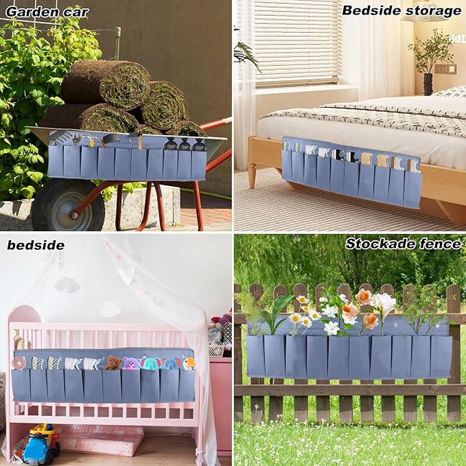 Oxford Fabric Bedside Hanging Storage Organizer, RV Shoe Storages Pockets for Bedside, Heavy Hanging Bedsides Storage Organizer with Sturdy Hooks Storages Pockets Hangs on Bed for Shoes, Tool (2)