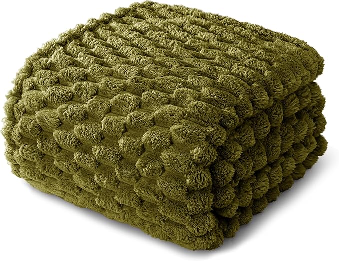 Whale Flotilla King Size Blanket for Bed with Jacquard Pattern, Fuzzy Soft Cozy Exquisite Blankets for All Season, Warm and Fluffy, 90x104 Inch, Olive