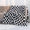 LOMAO Throw Blankets Flannel Blanket with Checkerboard Grid Pattern Soft Throw Blanket for Couch, Bed, Sofa Luxurious Warm and Cozy for All Seasons (Black, 40"x60")