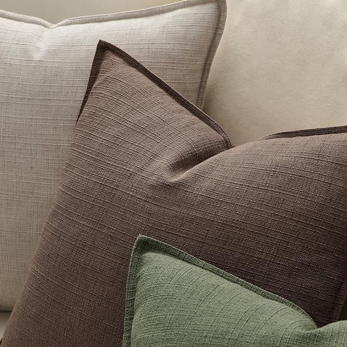MIULEE Euro Sham Pillow Covers for Bed 24x24, 2 Pack Dark Brown Thick & Textured Decorative Throw Pillow Covers, Neutral Linen Cushion Cases, Modern Farmhouse Home Decor, No Filling