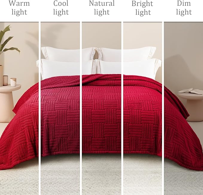Whale Flotilla Lightweight Fleece King Size Blanket for Bed, Fuzzy Soft Blankets with Decorative Jacquard Pattern for All Season, Warm and Fluffy, 90x104 Inch, Red