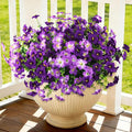INQCMY Artificial Flowers for Outdoors Fake Plants Spring Decoration, 12 Bundles Faux Petunias UV Resistant Realistic Silk Flower for Outside Planters Patio Porch Yard Window Box (Double Purple)