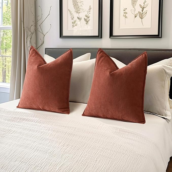 MIULEE Pack of 2 Rust Decorative Pillow Covers 22x22 Inch Chenille Luxurious Couch Throw Pillows Farmhouse Cushion Covers Euro Shams with Elegant Design for Sofa Bedroom Living Room Home Decor