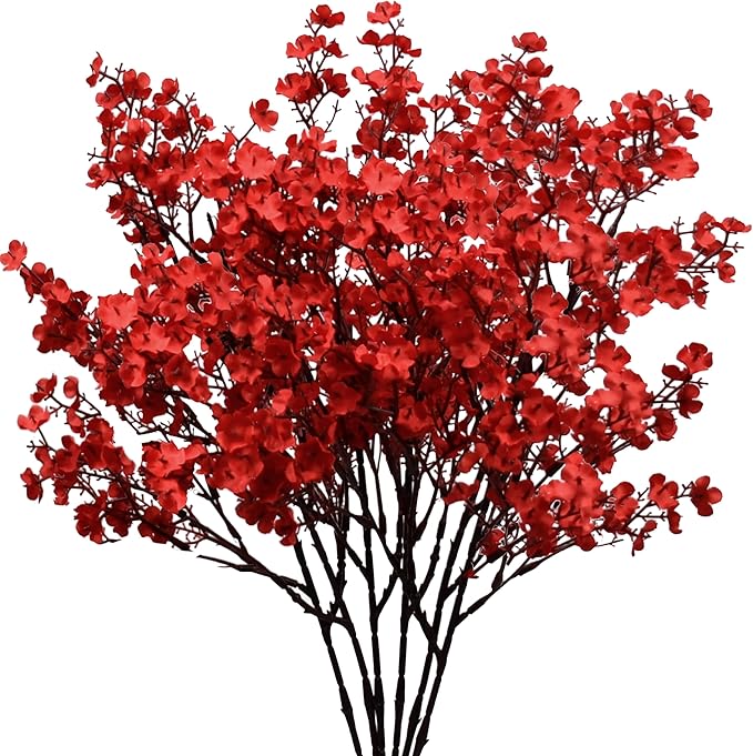 Mandy's Red Artificial Baby’s Breath Flowers 6 Bundles Silk Gypsophila, 18.5 Inch European Style Modern Home Decor Centerpiece, Neutral Wedding Flower Arrangements