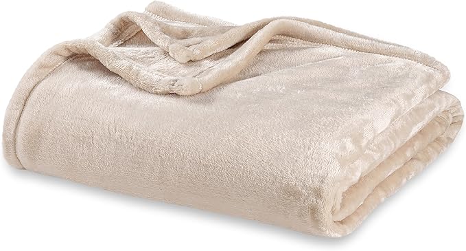 Berkshire Blanket Classic VelvetLoft® Solid Bed Blanket Queen Size, Lightweight Soft Fuzzy Plush Blanket for Bed and Couch, Grain, 90x90 Inches