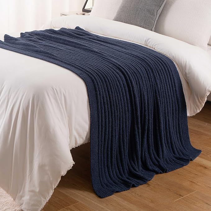 BATTILO Navy Blue Throw Blanket for Couch, Fluffy Cozy Knit Throws for All Season, Soft Warm Lightweight Blanket for Bed, Sofa, Home Decor, 50"x60"