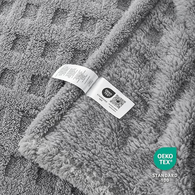 Cozy Bliss Ultrasoft Waffle Throw Blanket, Fluffy Cute Plush Blanket for Couch, Bed, Modern Home Accent, Portable for Picnic or Outdoor, Grey, 50"x60"