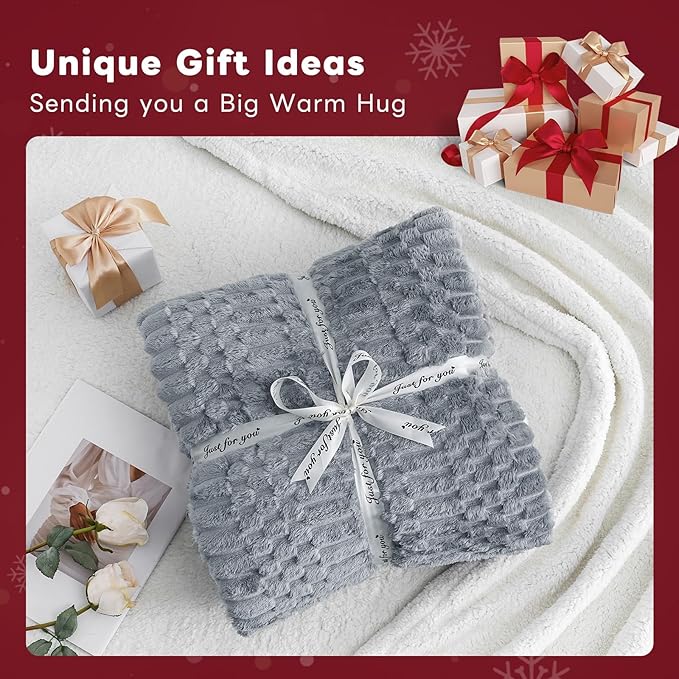 Sherpa Throw Blanket for Couch Flannel Cozy Soft Thick Blanket Warm Twin Blanket for Bed Fleece Home Decor Gifts, Z01 - Grey Blue, 60"*80"