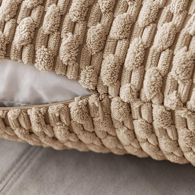 MIULEE Pack of 2 Decorative Lumbar Throw Pillow Covers 12x20 Inch Soft Boho Striped Textured Corduroy Pillow Covers Modern Farmhouse Home Decor for Couch Bed Sofa Living Room Neutral Tan