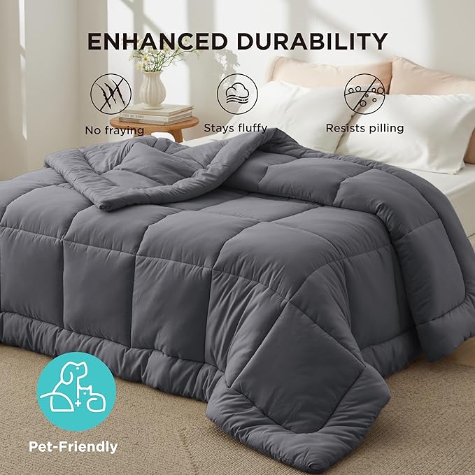 Bedsure Comforter Duvet Insert - Quilted Comforters Cal King Size, All Season Duvet, GentleSoft Down Alternative Bedding, with 8 Tabs, Gifts for Women/Men, Grey, California King 96 X 102 Inches