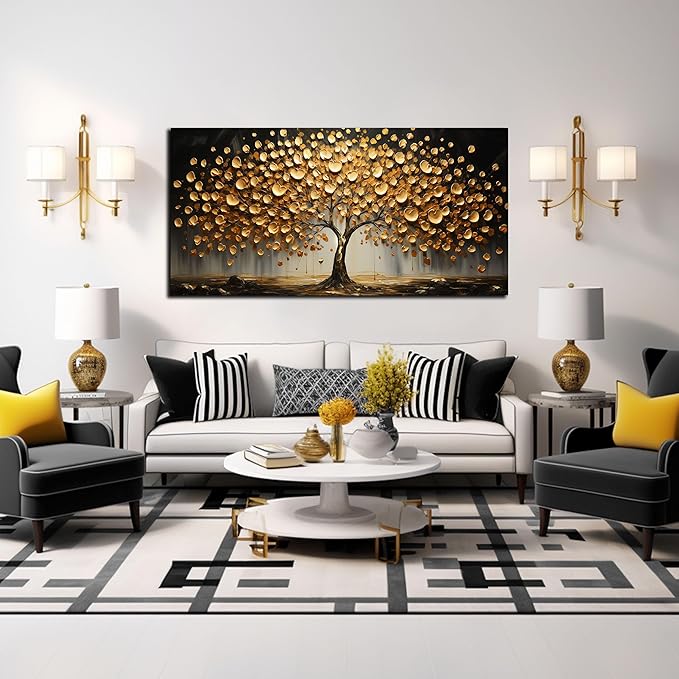 Tree Canvas Wall Art for Living Room Gold Wall Art for Bedroom Above Bed Home Office Print Wall Decor 20 x 40 Inch