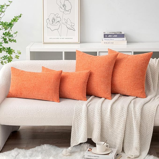 MIULEE Pack of 2 Couch Throw Pillow Covers 20x20 Inch Soft Coral Red Chenille Pillow Covers for Sofa Living Room Spring Home Decor Couch Solid Dyed Cases
