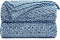 Longhui bedding Blue Knitted Throw Blanket for Couch, Soft, Cozy Machine Washable 100% Cotton Sofa Knit Blankets, 60 x 80 Inches Oversized, Blue and White Color, Laundry Bag Included