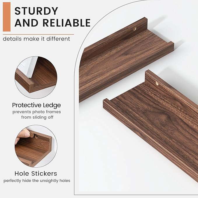 Floating Picture Ledge Shelves Set of 4, 24 Inch Shelves with Lip - Large Nursery Book Shelf for Toys Storage, Kids Bookshelf, Living Room, Bedroom Decor Frames
