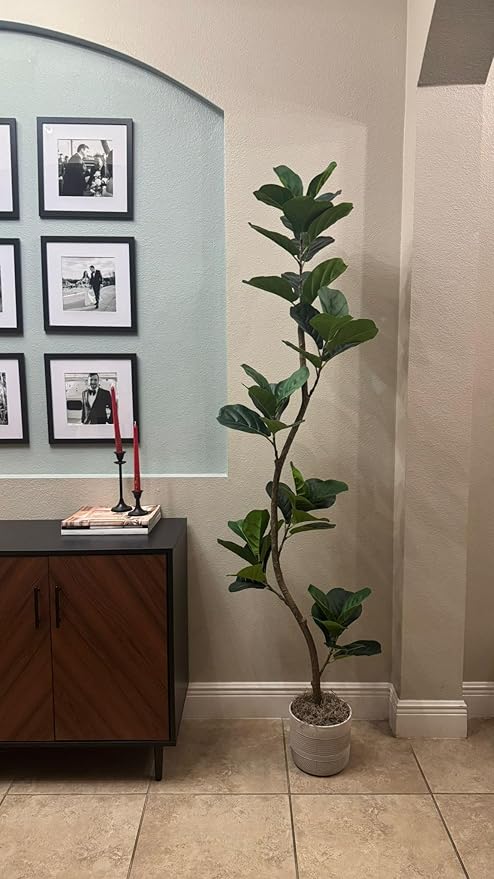 GarveeHome Artificial Fiddle Leaf Fig Tree - 6 ft Fake Plant with Black Nursery Planter, Large Fake Tree for Home or Office Decor - Artificial Plants Indoor Outdoor, Housewarming Gift