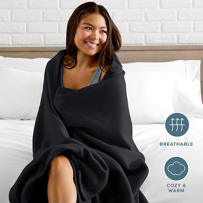 Bare Home Polar Fleece Blanket - Extra Long - Black - Warm & Cozy - Premium Fleece Throw for Bed, Sofa, Camping, Travel and Cold Nights - Lightweight Blanket (Twin/Twin XL, Black)