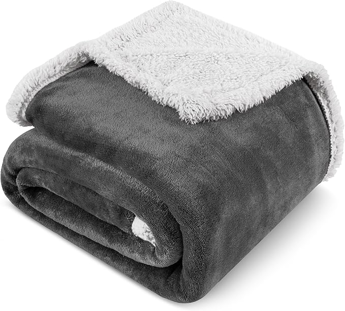 PAVILIA Sherpa Fleece Throw Blanket for Couch, Dark Grey, Plush Soft Fuzzy Sofa Blanket, Cozy Reversible Winter Throw for Women Men, 50x60 Inches