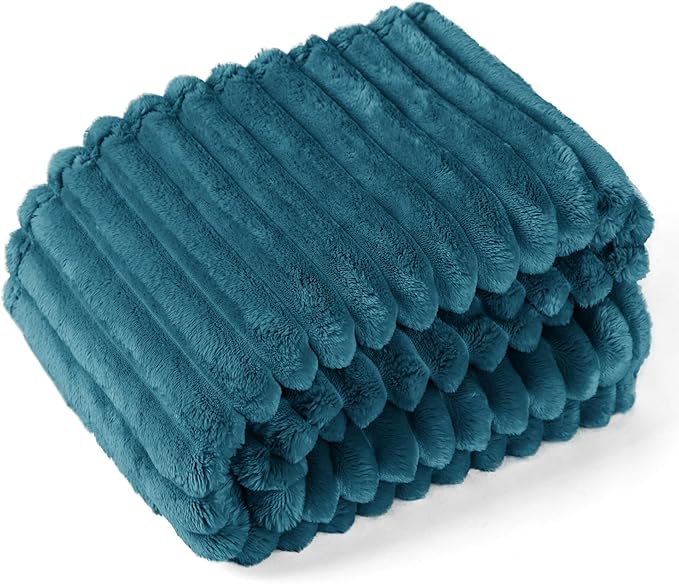 EXQ Home Fleece Blanket Twin Size for Couch or Bed - 3D Stripe Jacquard Decorative Blankets - Cozy Soft Lightweight Fuzzy Flannel Blanket Suitable for All Seasons(60"×80",Teal)