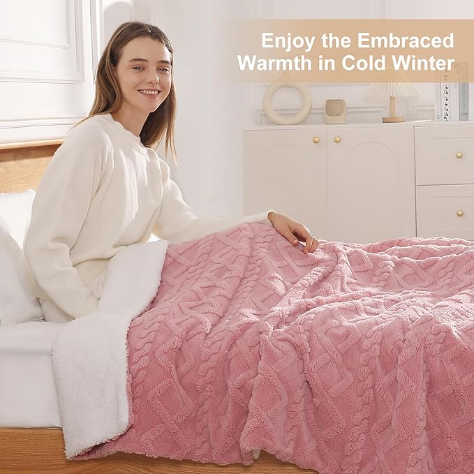 Heated Throw Blanket 50"x60" with 5 Heating Levels & 4 Hours Auto Off, Soft & Plush Sherpa Electric Blanket Throw with ETL & FCC Certification for Home Use, Machine Washable, Great Gift, Pink