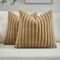 FUTEI Camel Decorative Throw Pillow Covers Set of 2, 28x28 Inch Soft Fluffy Faux Fur Plush Striped Euro Pillow Shams, Modern Home Decor for Couch Bed Living Room
