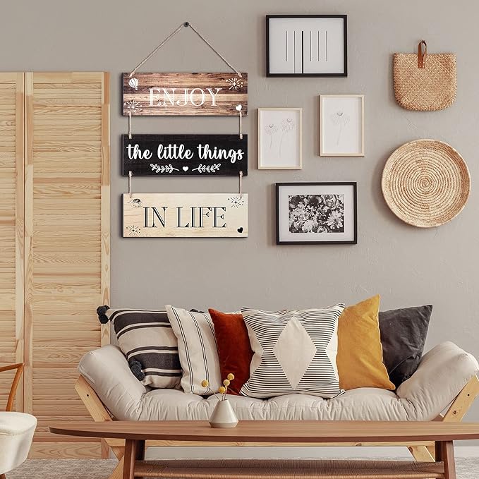 Jetec Decorative Signage, Wooden Wall Decor 'Enjoy The Little Things in Life', Rustic Brown Series