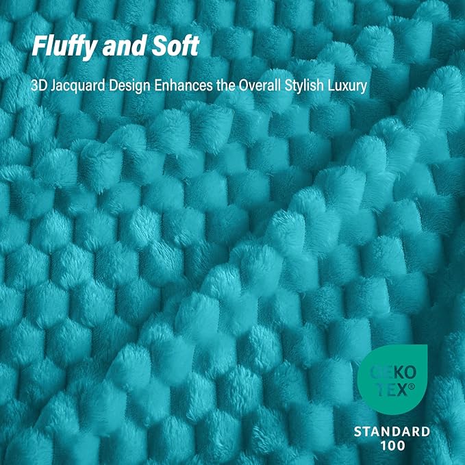 Bnuitland Soft Flannel Throw Blanket(50X70 inches), 3D Jacquard Fluffy Lightweight Fleece Blanket for Couch,Sofa,Bed, 300 GSM Super Cozy Warm for All Season Home Decor,Teal Blue