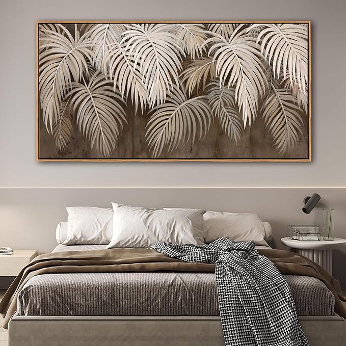 Boho Wall Art - Modern Minimalist Brown Canvas Artwork,Neutral Pictures for Living Room Textured Large Wall Art for Bedroom Wall Decor Framed Paintings 29×58IN