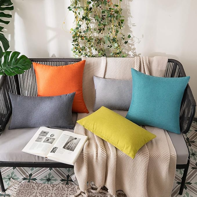 MIULEE Pack of 2 Decorative Outdoor Solid Waterproof Throw Pillow Covers Euro Sham Faux Linen Garden Farmhouse Coastal Cushion Cases for Summer Patio Tent Balcony Couch Sofa 22x22 Inch Turquoise