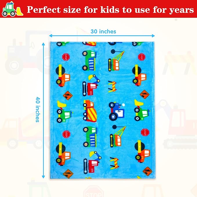 Lukeight Construction Toddler Blanket Gifts for Boys and Girls, Plush and Thick Boys Truck Blanket Birthday Gifts for Toddler and Baby (Construction, 30x40 Inches)