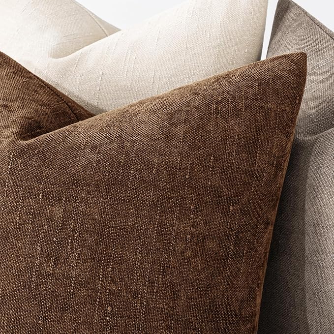 MIULEE Pack of 2 Decorative Throw Pillow Covers Soft Chenille Throw Pillows Solid Neutral Farmhouse Textured Cushion Covers for Couch Sofa Bedroom Living Room 22x22 Inch,Honey Brown