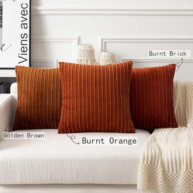 UGASA Velvet Lumbar Throw Pillow Cover, Both Sides Corduroy Striped Soft Solid Decorative Rectangular Cushion Case for Couch/Bedroom/Car, 1 Piece, 12x20 Inch, Brown