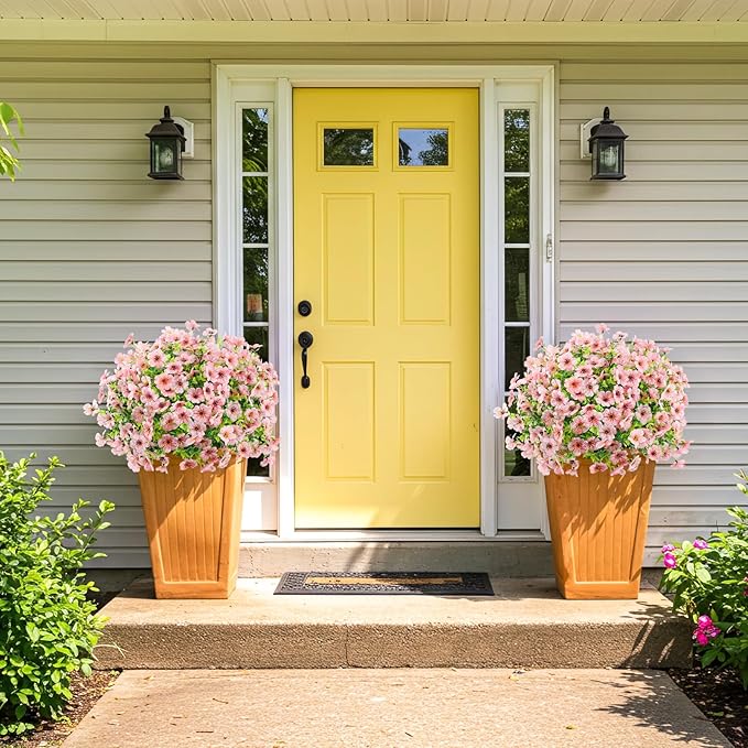 Artificial Flowers Outdoor Faux Plants UV Resistant Fake Patio Flowers Plastic Greenery Plnats Outside Bulk for Spring Garden Hanging Planter Home Vase Decor, 12 Bundles (Pink)