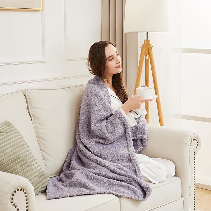 CYMULA Knit Throw Blanket for Couch Purple - Super Soft Lightweight Plush Fuzzy Fluffy Cozy Blankets and Throws for Sofa Bed, 50 x 60 inches