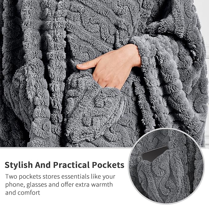 Wearable Blanket Sherpa Fleece Shawl Blanket with Pockets Blanket Poncho Cape for Adults, Cozy Shawl TV Throw Blankets