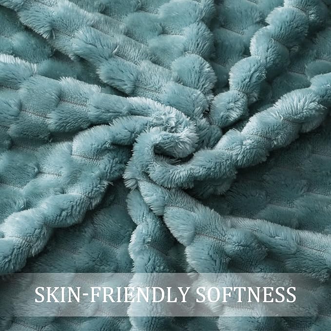 Exclusivo Mezcla Extra Large Soft Fleece Throw Blanket, 50x70 Inches 3D Clouds Stylish Jacquard Throw Blanket for Couch, Cozy Soft Lightweight for All Season, Celadon Blanket