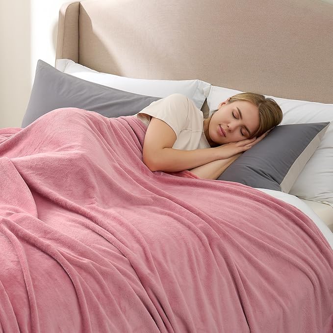 Hansleep Fleece Dusty Rose Throw Blanket, Flannel Fuzzy Plush Cozy Blanket for All Seasons, Dusty Rose, Throw 50x60 Inches