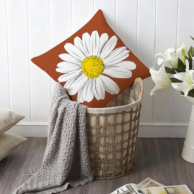 Hexagram Spring Summer Pillow Covers 18x18 Set of 4, Outdoor Floral Daisy Decorative Burnt Orange Throw Pillow Covers, You are My Sunshine Farmhouse Cushion Case for Couch Sofa Indoor Decor(No Insert)