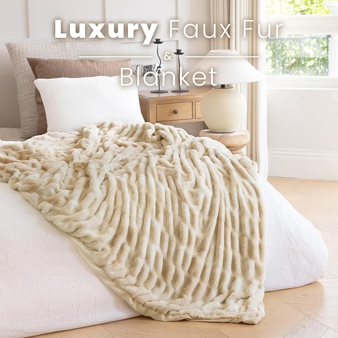 Ultra Soft Faux Rabbit Fur Throw Blanket, Cozy Fuzzy Blanket for Couch Bed, Plush Warm Decor Gifts, Luxury Thick Fluffy Blanket for Women & Men,50x60 inches, Tie-Dyed in Khaki