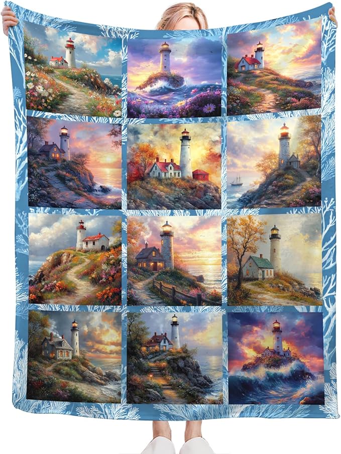 Lighthouse Blanket for Girls Women Boys Men Adults Kids Soft Cozy Fleece Nautical Throw Blankets Gifts Warm Flannel Plush Lightweight Decor for Couch Bed Sofa 50"X40"