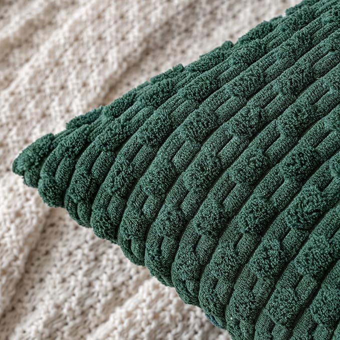 MIULEE Army Green Throw Pillow Covers Soft Corduroy Decorative Eruo Sham Set of 2 Boho Striped Pillow Covers Pillowcases Farmhouse Home Decor for Couch Bed Sofa Living Room 24x24 Inch