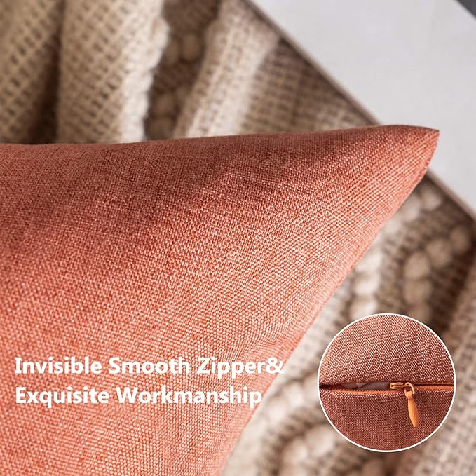 MIULEE Pack of 2 Decorative Outdoor Solid Waterproof Throw Pillow Covers Spring Faux Linen Garden Farmhouse Cushion Cases for Summer Patio Tent Balcony Couch Sofa 20x12 Inch Coral Red