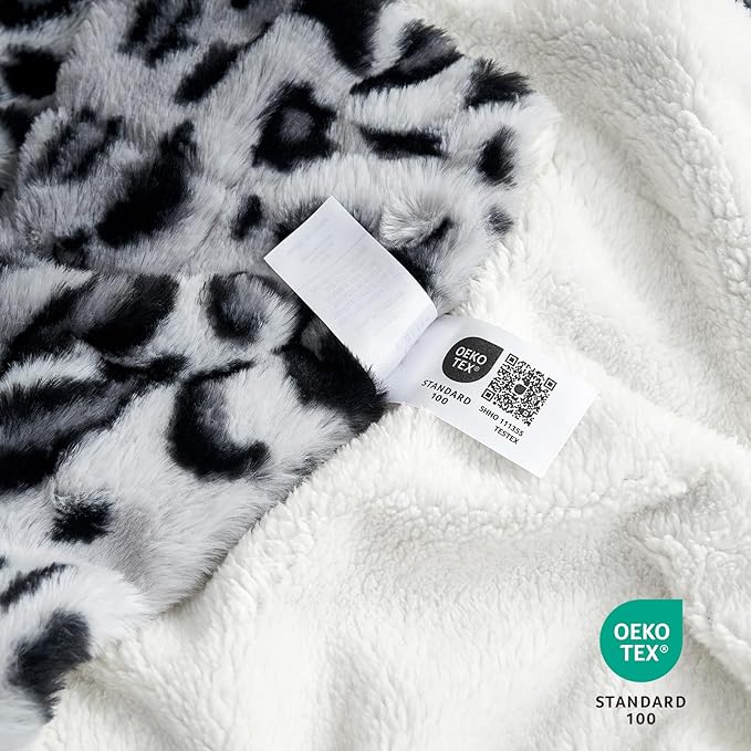 Cozy Bliss Luxury Faux Fur Throw Blanket Leopard Print, Non Shedding Double Sided Sherpa Blankets Super Soft Fluffy Thick Warm Throws Home Decor for Couch Bed Sofa Women,50"*60"Inches Snow Leopard