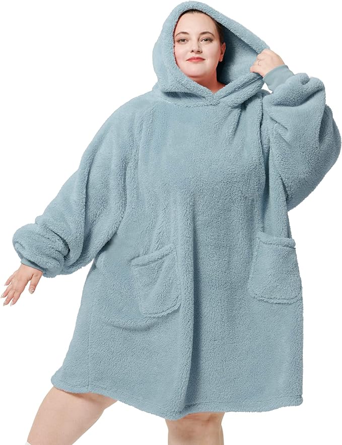 Bedsure Blanket Hoodie, Wearable Blanket Hoodies as Mothers Day Birthday Gifts for Women Men Mom Dad, Warm Cozy Hoodie Blanket Sweatshirt for Adult Women Men, Light Green, Oversize