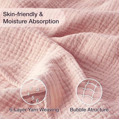 100% Cotton Muslin Blanket 50"x 60", 6 Layers Breathable and Lightweight Cotton Throw Blankets for Couch, Soft Cooling Summer Gauze Blanket for Adults All Season, Dusty Rose‌