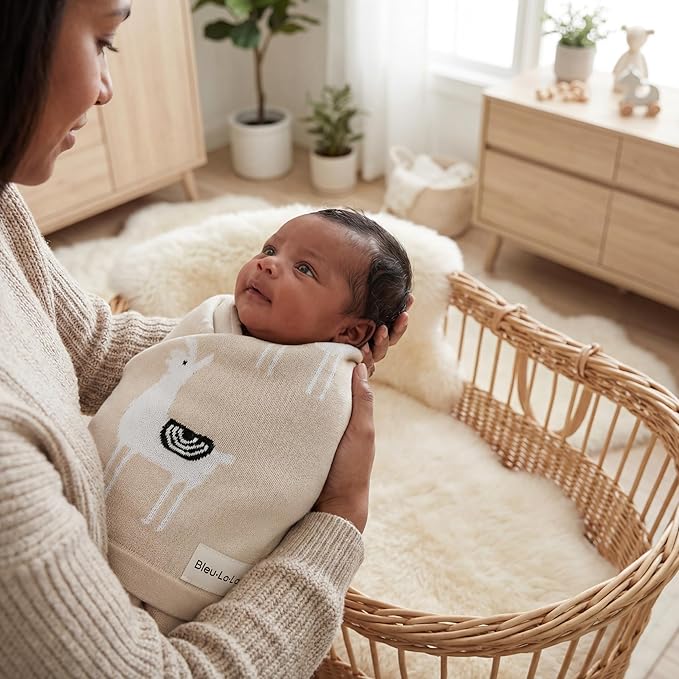 Unisex Cozy Receiving Swaddle Cuddle Stroller Crib Stroller 100% Fine Loomed Cotton Blanket - Quilt Blanket for Newborns, Infants Toddler, Boys and Girls (Llama - Cream)