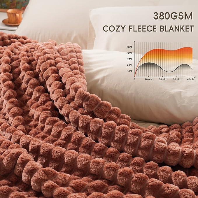PHF Luxury Soft Fleece Blanket King Size, No Shed No Pilling, 380GSM Fluffy Cozy Throw Blankets for Bed, 108"x90",Lightweight Warm Bedding for Home Decor, Ideal Gift for Women, Burnt Umber