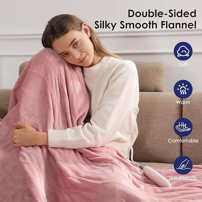 Heated Blanket King Size Electric Blanket 100''X90'' - Fast Heating Blanket Ultra Soft Flannel, Dual Controllers with 5 Heat Levels & 10 Hrs Timer, Machine Washable King Heated Blanket, Pink