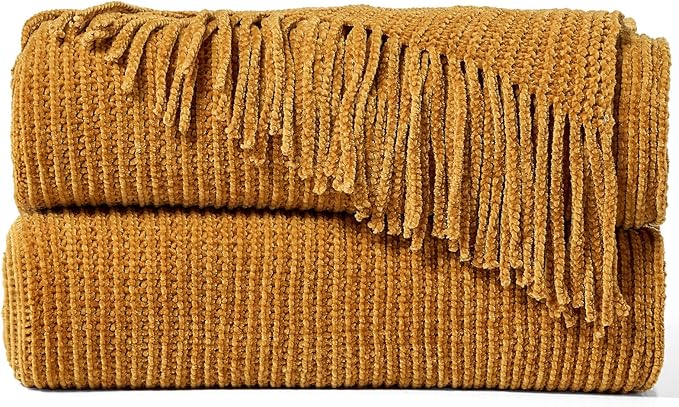 inhand Brown Throw Blanket for Couch Bed,Fall Home Decorative Soft Chunky Chenille Woven Blankets with Tassels,Lightweight Cozy Boho Farmhouse Warm Winter Gifts for Women,60"x80",Extra Thick